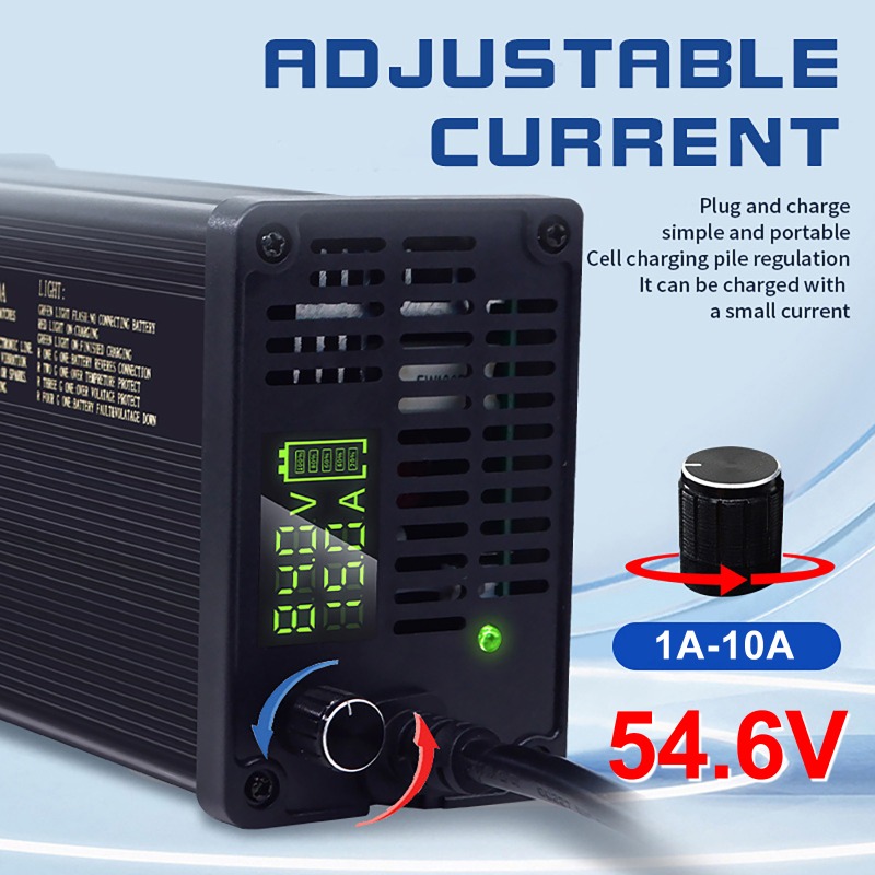 84V 20A Smart Charger - 48V Aluminiumgehäuse Einstellbares Lithium-Batterieladegerät 2-8A 2-10A